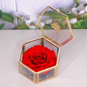 Eternal Flower Rose Hexagonal Crown Metal Edge Glass <b>Gift</b> <b>Box</b> Valentine's Day Mother's Day Hand <b>Gift</b> - Product Image 1