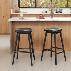 30.3'' Solid Wood <b>Adjustable</b> <b>Bar</b> <b>Stools</b> Set 2 Backless Saddle Seat Counter <b>Stools</b> Footrests Mid-Century Modern Hotel Dining <b>Bar</b> - Product Image 2