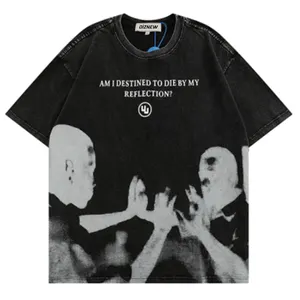 DiZNEW 2023 New Summer High Quality Street Print Black Short Sleeve Oversized Hip Hop Men's T-Shirt