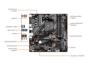GIGABYTE B550M K AM4 AMD <span class=keywords><strong>B550</strong></span> ไมโครATX เมนบอร์ดคู่ M.2 SATA 6 Gb/s USB 3.2 Gen 1 Realtek GbE LAN PCIe <span class=keywords><strong>4.0</strong></span> - Product Image 2