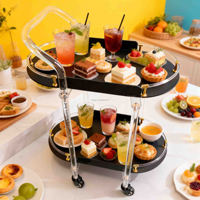 Chariot de service alimentaire roulant en acrylique transparent personnalisé, présentoir à cupcakes et pâtisseries multi-niveaux pour les mariages, les traiteurs, les événements et les buffets