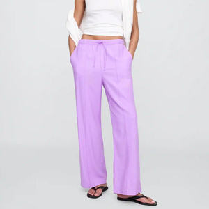 Pantalones Largos de Lino con Encaje, Líneas Limpias y Costuras Mínimas, Opciones de Combinación para Verano - Product Image 2