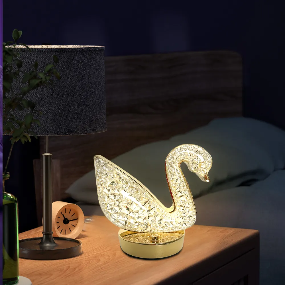 Schwan Pfau Feder schale Form 3D Acryl Kristall Tisch licht Nachtlichter Einstellbare Helligkeit Dekoration Lampe