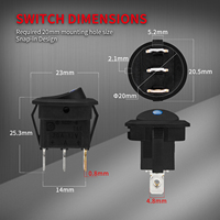 Interrupteur à bascule 12V 20A pour voiture, 3 broches, lumière bleue, ON-ON SPDT KCD1, mini interrupteur à bascule circulaire pour voiture et camion