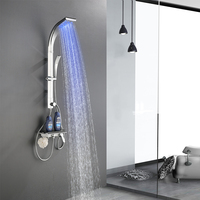 ARROW Nouvelle Douche Thermostatique de Luxe à Poignée Unique en Céramique Chromée Polie pour Hôtels, avec Panneau de Douche et Pommeau de Douche LED Effet Pluie