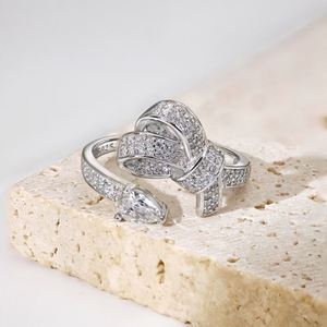 Dylam New Arrival Stylish S925 <b>Silver</b> Jewelry Rhodium Plated Resizable 5A Cubic Zirconia Sparkling <b>Adjustable</b> Bow Tie <b>Rings</b> - Product Image 4