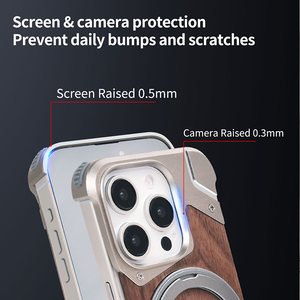 Étui de téléphone en <span class=keywords><strong>bois</strong></span> massif pour iPhone 15 16 Pro Max étui de téléphone à support magnétique à <span class=keywords><strong>cadre</strong></span> métallique pour iPhone 14 Y 13 Pro Max - Product Image 4