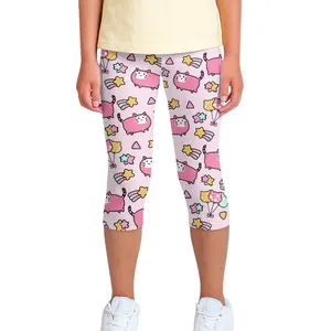 Premio sublimazione rosa gattino pantaloni da Yoga corti per bambini fabbrica Outlet collant con stampa di animali Leggings per bambini Yoga Capri