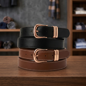 BS INTERNATIONAL Men's <b>Vintage</b> Genuine Cowhide Leather Pin Buckle <b>Belt</b> Steel Buckle Waterproof Eco-Friendly Heavy Duty Durable - Product Image 1