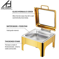 Chauffe-Plat Hydraulique Commercial de Luxe en Acier Inoxydable Doré pour Hôtels et Restaurants, avec Fenêtre en Verre, Idéal pour les Mariages