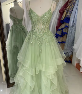 Nouvelle <span class=keywords><strong>Robe</strong></span> de Soirée Longue de Luxe pour Femme, Broderie Florale, Baleines, Couleur <span class=keywords><strong>Sauge</strong></span>, Élégante, Vente en Gros - Product Image 1