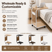 Table d'appoint roulante en forme de C avec roulettes, bureau mobile pour ordinateur portable à placer près du canapé ou du lit, avec poche de rangement