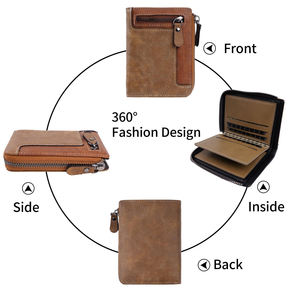 <span class=keywords><strong>Portafoglio</strong></span> Verticale Retrò in Pelle Personalizzato per <span class=keywords><strong>Uomo</strong></span>, Porta Carte Sottile in Pelle PU con Tasca Portamonete con Cerniera - Product Image 3