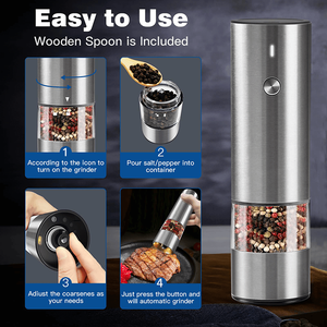 Moulin à sel et à poivre électrique en acier inoxydable rechargeable par USB à noyau en céramique - Product Image 4