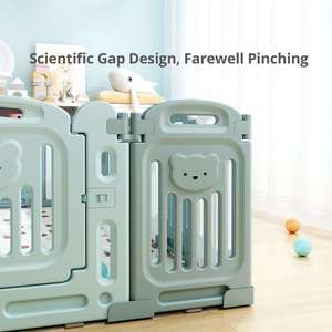 Parc de jeu pour bébé vert menthe avec panneau interactif de basket-ball, clôture de sécurité modulaire intérieure pour tout-petits - Product Image 5