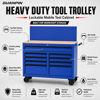 Station d'outils robuste à 9 tiroirs avec panneau perforé arrière, établi mobile pour l'organisation des outils d'atelier