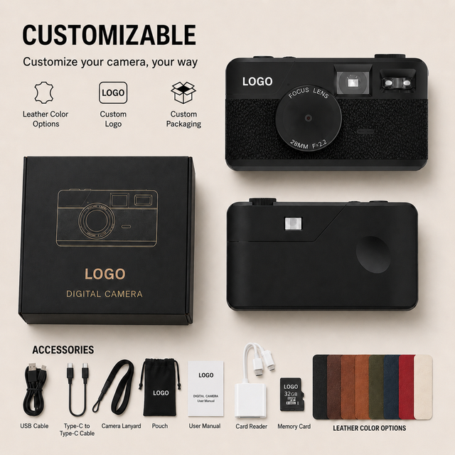 ODM/OEM Retro Vintage Screen-free Digital Camera with Customizable Camera Logo Accessories Packaging Multiple Filters Party Gift