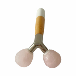 ก้านลูกกลิ้งยกกระชับผิวลูกกลิ้งนวดหน้าทรงกลมโรสควอตซ์เป็นรูปตัววีธรรมชาติโรงงานในจีน - Product Image 4