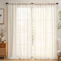 COSENNATUR Rideau en gaze de polyester avec passe-tringle et franges à pompons, motif à pois texturés, filtrant la lumière, vente en gros