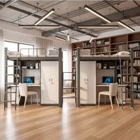 Lit superposé moderne de luxe en métal gris taille double avec bureau et armoire à tiroirs pour chambre d'étudiant