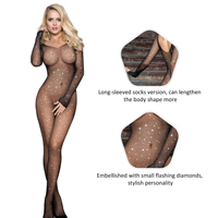Lingerie exquise en nylon noir et blanc extensible avec strass transparents, sans entrejambe, sexy, pour femmes, body en résille