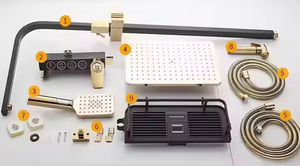 Système <span class=keywords><strong>de</strong></span> <span class=keywords><strong>douche</strong></span> <span class=keywords><strong>de</strong></span> pluie murale moderne noir et or robinets thermostatiques à main et coulissants en laiton avec noyau <span class=keywords><strong>de</strong></span> valve en céramique - Product Image 6