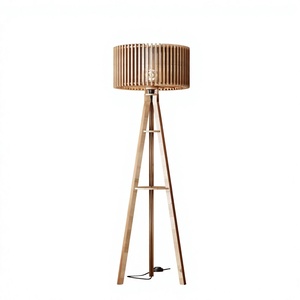 High End Quality Wooden Slatted <b>Tripod</b> Floor Lamp Natural Finish Standing <b>Light</b> - Product Image 1