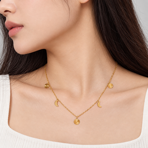 Collier délicat en acier inoxydable avec breloque station, plaqué or 14K sous vide, 38,5+5,5 cm - Product Image 5