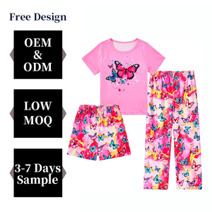 All'ingrosso <span class=keywords><strong>abbigliamento</strong></span> per bambini 2025 estate nuovo arrivo Set di indumenti da notte per bambina di alta qualità con stampa di cartoni animati personalizzati Set di pigiami 3 pezzi - Product Image 1