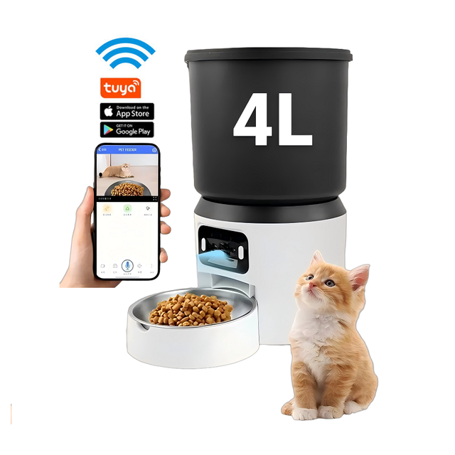 Home Wifi Smart Pet Feeder Camera Tuya App Control Single Bowl Cat Dog Food Dispenser Automatic Pet Feeder With Camera
