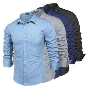 Stylish 2024 Custom Men's Casual Denim Shirt 100% Cotton Blank Long Sleeve Button Dwon Work Uniform Shirt For Men