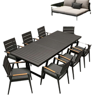 Meubles de salle à manger moderne pour patio et jardin Ensemble de table à manger avec cadre en aluminium noir pour restaurant d'extérieur pour fauteuil de salle à manger 8 places
