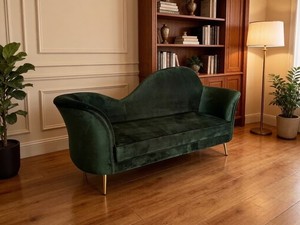 Sofá de Dos Plazas Curvo de Terciopelo Verde Oscuro Estilo Retro Francés, con Patas de Metal Dorado, para Bodas y Eventos, Venta al Por Mayor de Fábrica - Product Image 2