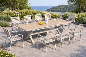 Novo Conjunto de Jantar Moderno Extensível para Pátio <span class=keywords><strong>2026</strong></span> com Tampo de Plástico Madeira Resistente a Raios UV e Móveis de Alumínio para Varanda e Área da Piscina - Product Image 4