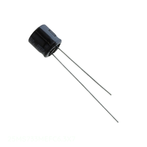Condensateur canal fabricant CAP ALUM 33UF 20% 25V RADIAL TH 25MS733MEFC6.3X7 à montage traversant 33 uF - Product Image 1