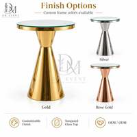 Table de cocktail ronde en acier inoxydable doré sur mesure avec plateau en verre trempé miroir pour les banquets de mariage