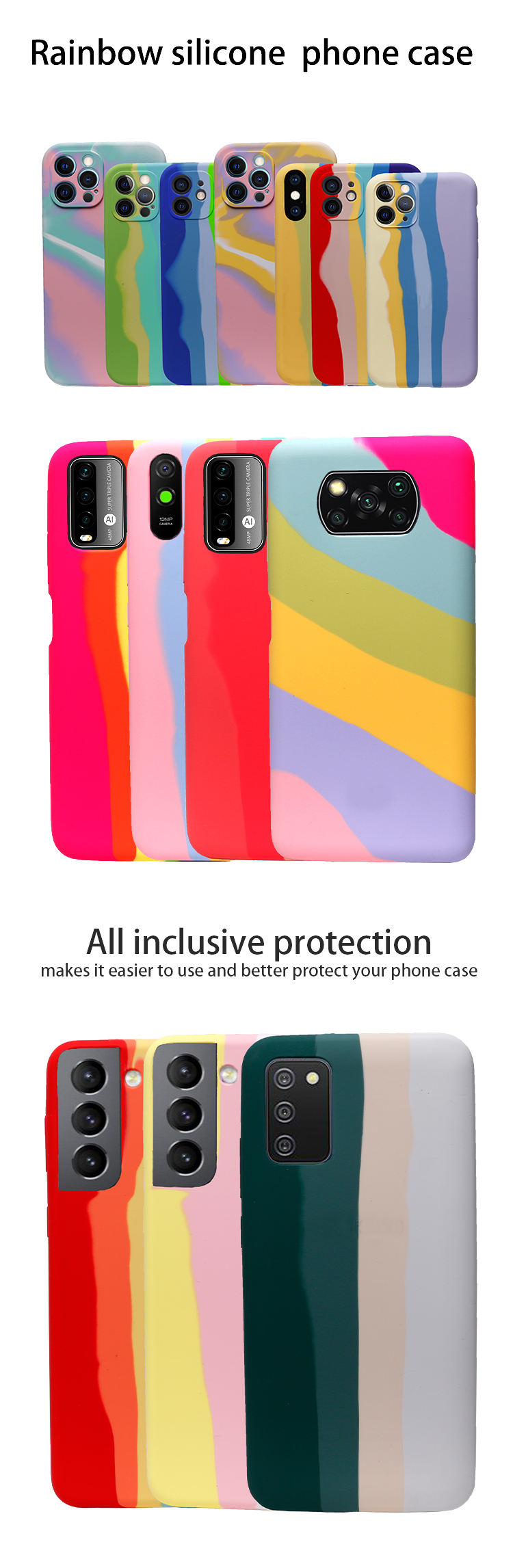 Rainbow Design with OEM Logo Soft Liquid Silicone Case