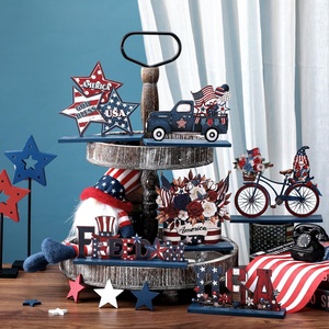 Prix d'usine en gros, ornements en <span class=keywords><strong>bois</strong></span> patriotiques américains pour le Jour de l'Indépendance, sculpture de base de camion étoile Pixie gravée - Product Image 2