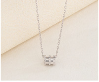 Collier pendentif cylindrique double anneau tendance en argent sterling S925 avec design cylindrique court à coupe géométrique