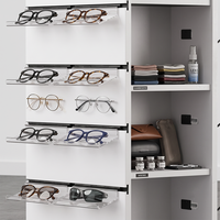 Présentoir optique en bois sur mesure pour salon professionnel, présentoir à lunettes et lunettes de soleil avec roulettes et boîte de rangement