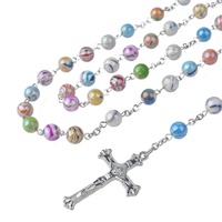 Collier chapelet coeur marie avec pendentif croix catholique colliers de perles acryliques colorés pour enfants bijoux en alliage pour la prière