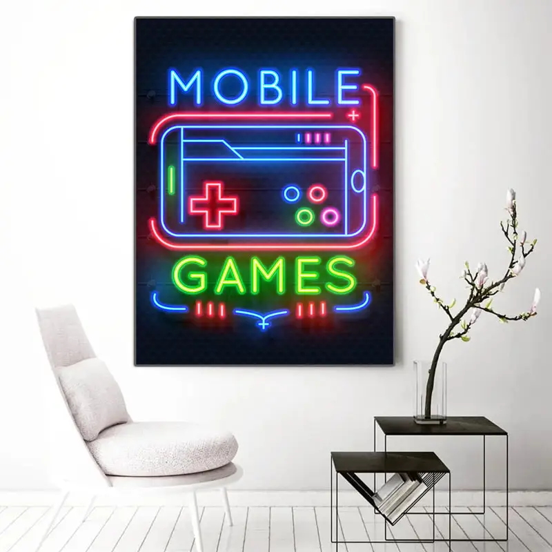 Mobile VR Schlafs piel Neon Wand kunst Poster druckt Gamer Leinwand Malerei Leinwand <span class=keywords><strong>Bild</strong></span> für Kinder Jungen Zimmer Dekoratives Spielzimmer