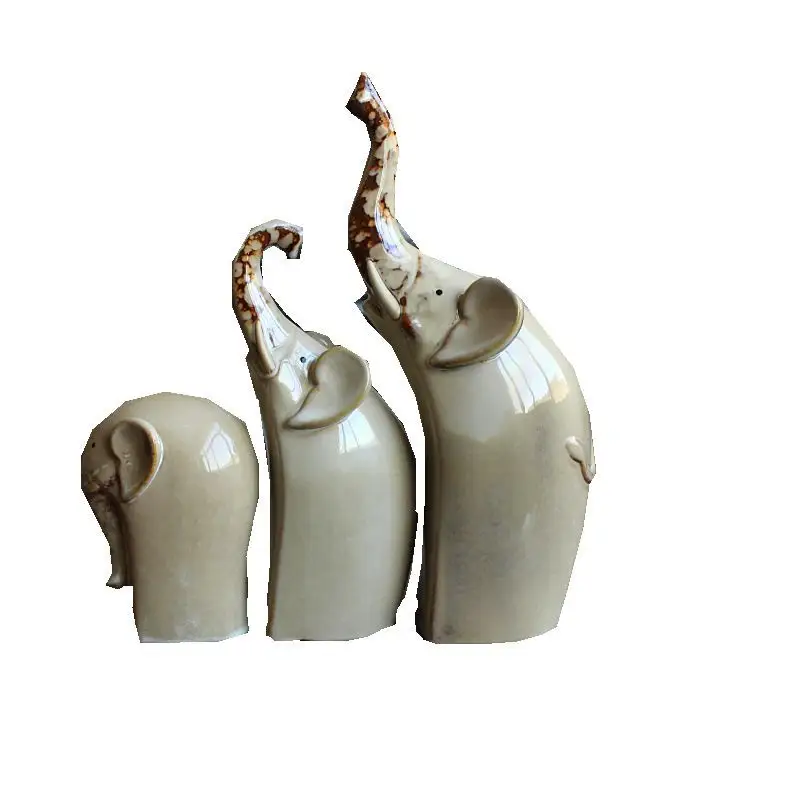 Ceramic Porcelain Animal Glazing Grey Elephant Family Ceramic Animal Figures