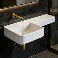 Lavabo mural monobloc pour salle de bain, avec plan de toilette intégré, résistant aux taches