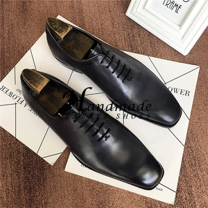 Chaussures derby formelles pour homme en cuir véritable haut de gamme, faites à la main, grises, style rétro, peintes, pour le bureau et les trajets quotidiens - Product Image 6