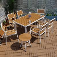 Vente flash : Ensemble de meubles d'extérieur modernes et confortables en 6 pièces, structure en aluminium, table et chaises en plastique pour restaurant