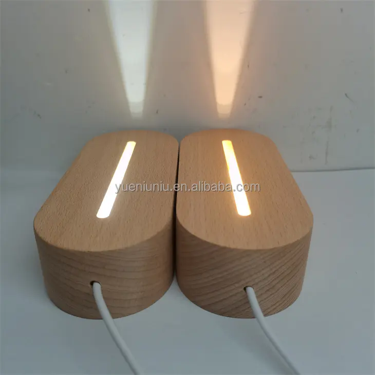 Wholesale Solid Wood Led Display Led 3d Night Light Usb Wooden Base Lamp Round Oval Wood Base Acrylic Led Light Bases