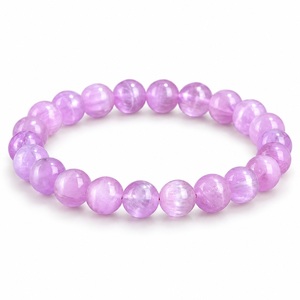 Rosa-Violettes Kunzit-Perlenarmband Polierte Runde Steine Dehnbares Armband als Geschenk-Schmuckstück - Product Image 2