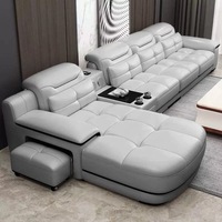 Sofá de cuero moderno y sencillo, conjunto de sofás para sala de estar, pequeño, multifuncional, combinación de microfibra y cuero, sofá en forma de L