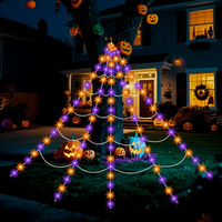 Luces de Telaraña Gigante de Halloween, 250 LED, Color Morado y Naranja, 16.4 Pies, Decoraciones de Halloween, Iluminación con 8 Modos de Iluminación
